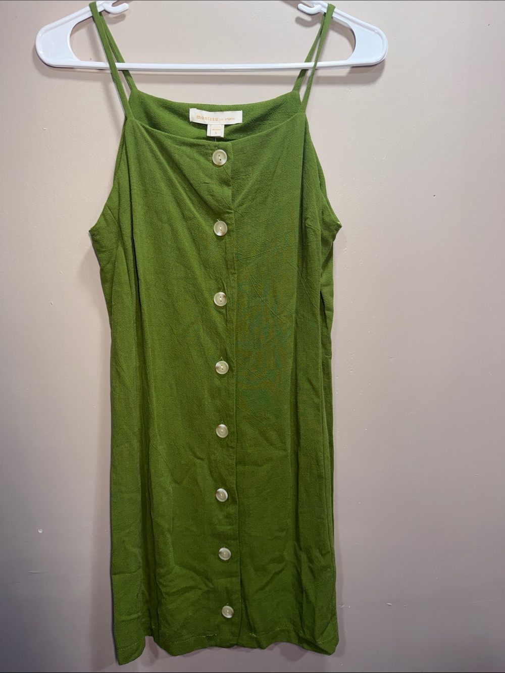 Green Button-Front Spaghetti Strap Dress new with tags